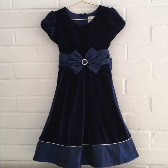 Girls Size 6 Elegant Dressy Navy Blue Short Sleeve Holiday Christmas Dress - Picture 1 of 7